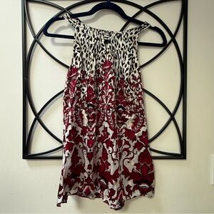 White House Black Market Red and Black Patterned Blouse